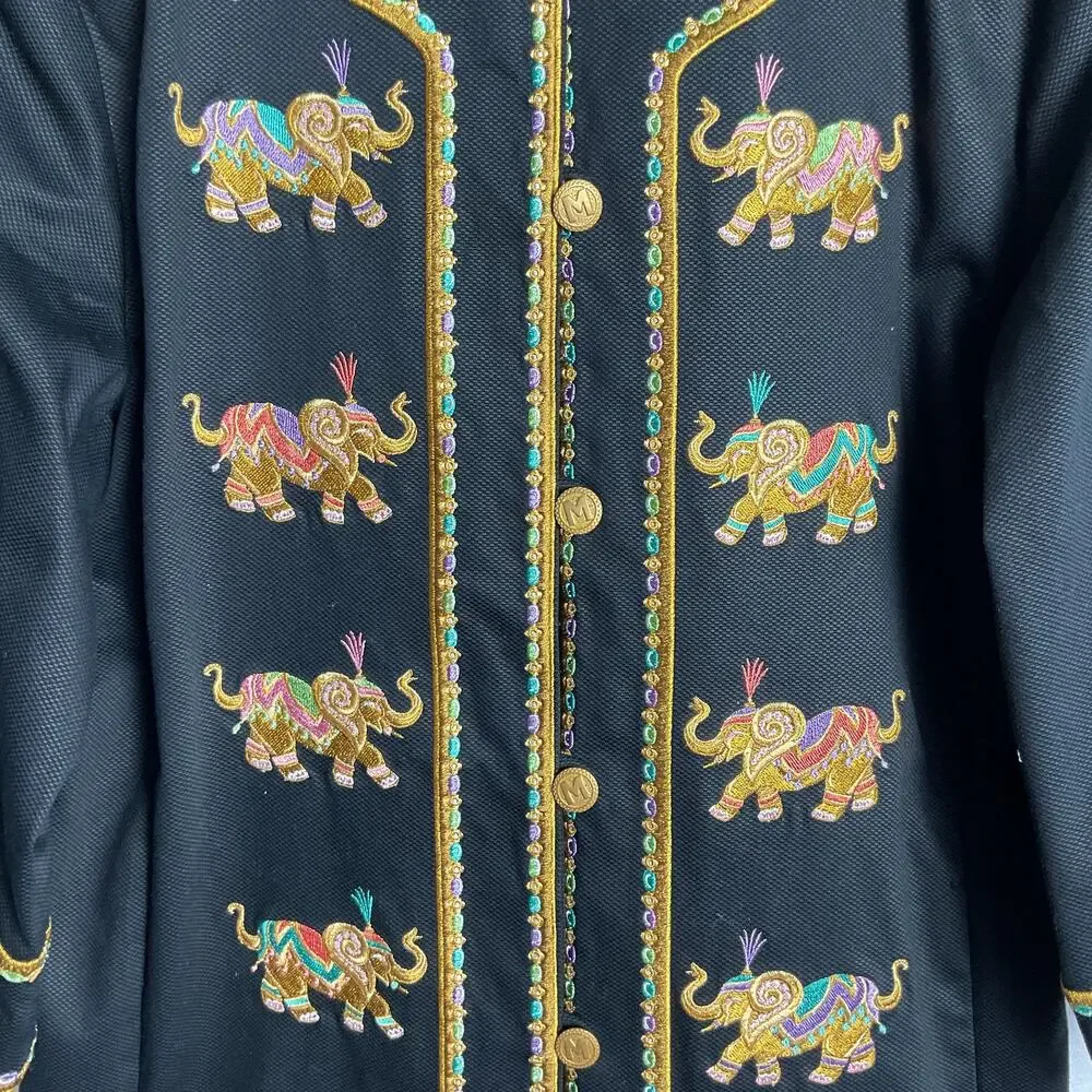 Bob Mackie Wearable Art Embroidered Elephant Jacket Womens Medium